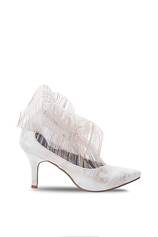 White Velvet Heels by JUFT