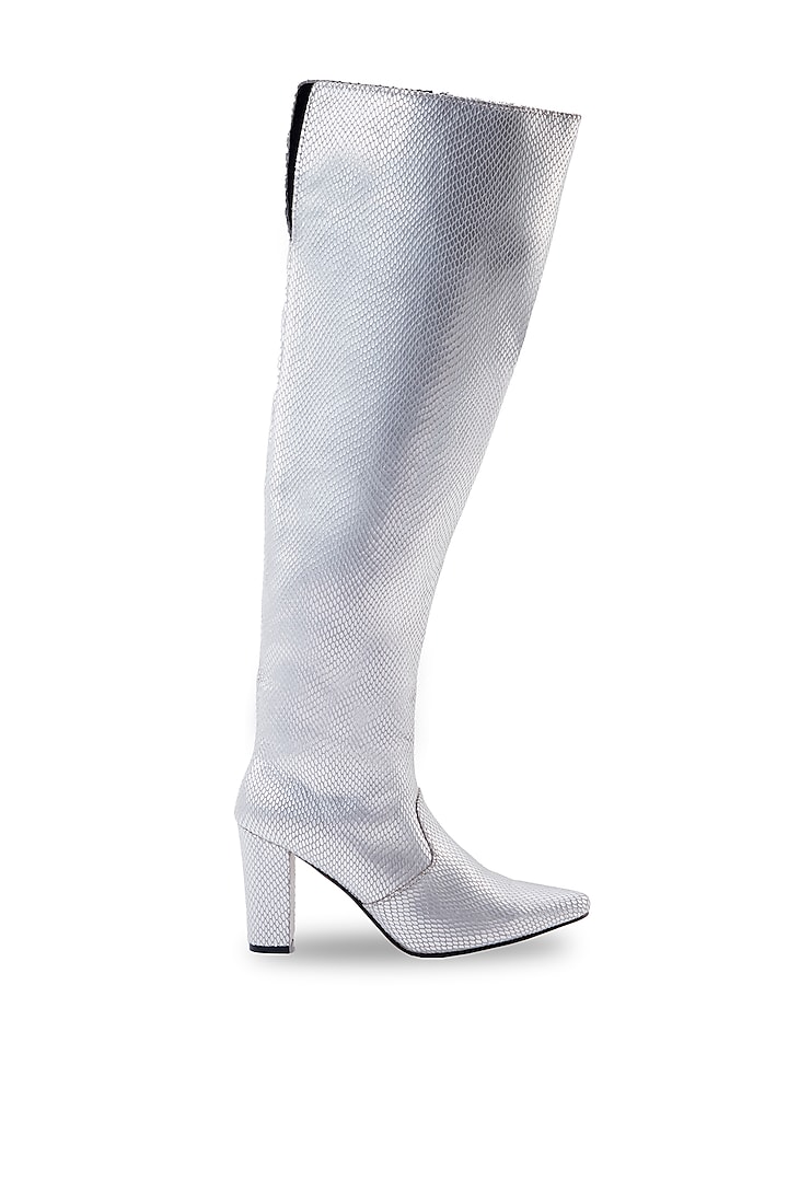 Silver Printed Thigh-High Heels by JUFT