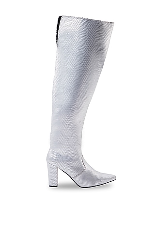 Silver Printed Thigh-High Heels by JUFT