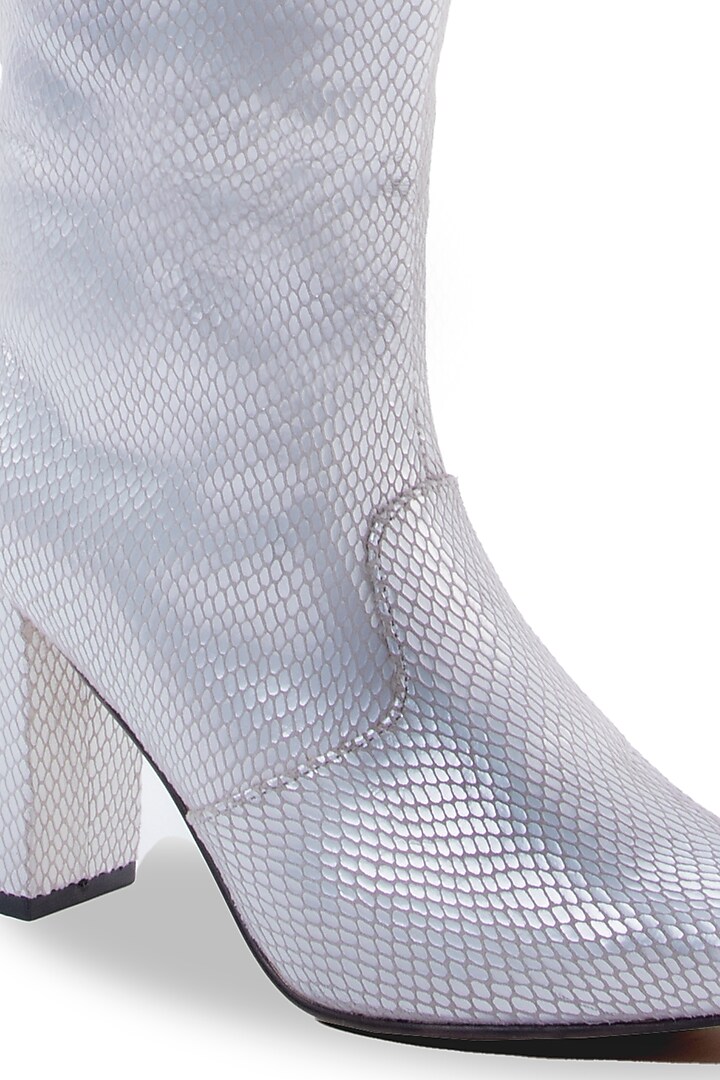 Silver Printed Thigh-High Heels by JUFT at Pernia's Pop Up Shop