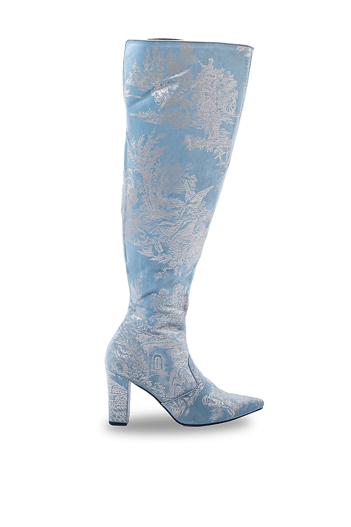 Blue Printed Thigh-High Heels by JUFT