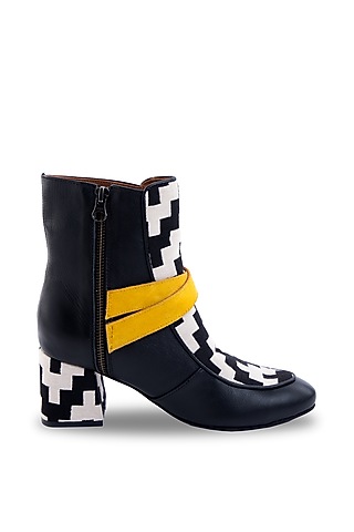 Black Indian Leather Heels by JUFT