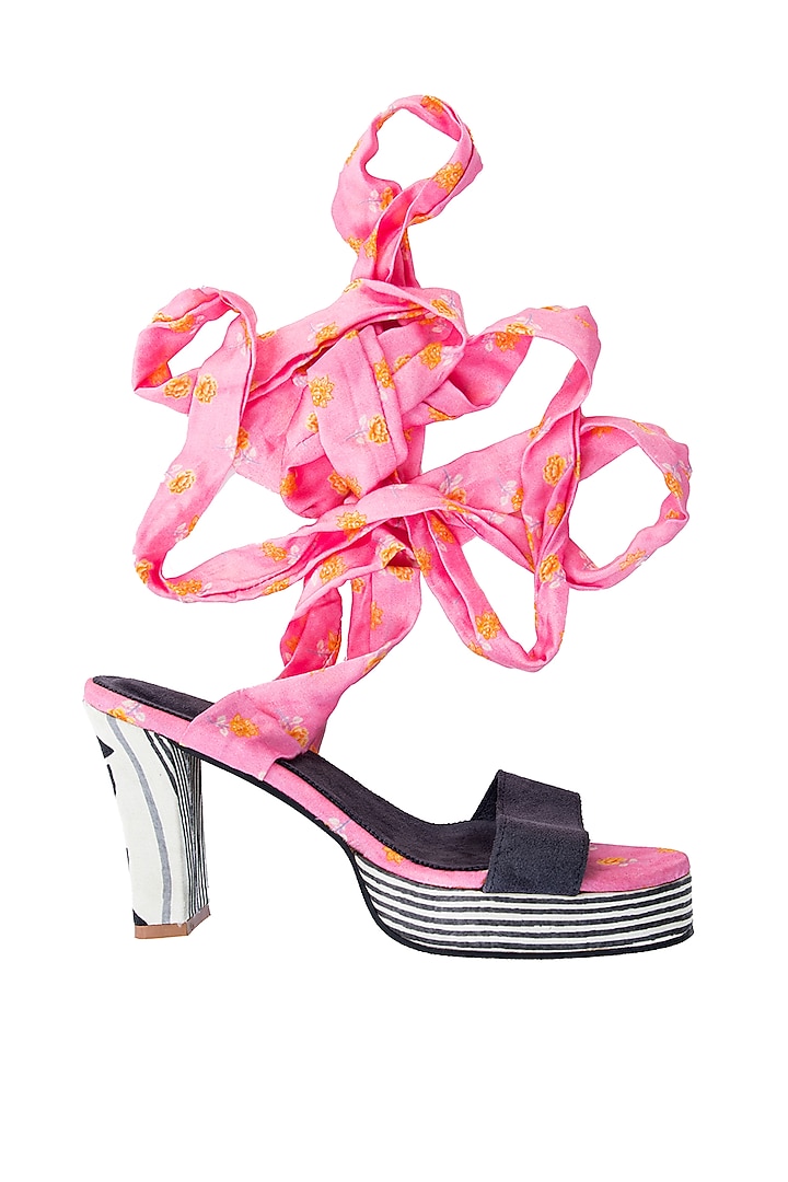 Pink Heels With Floral Tie-Up by JUFT