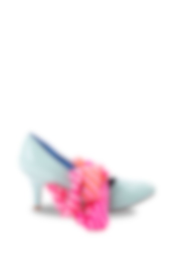 Blue & Pink Faux Leather Heels With Tie-Up
 by JUFT