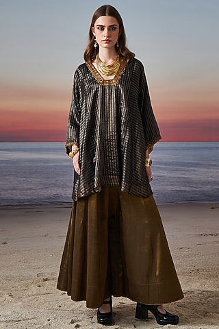 Bronze Tissue Sharara Set by JUGGNI