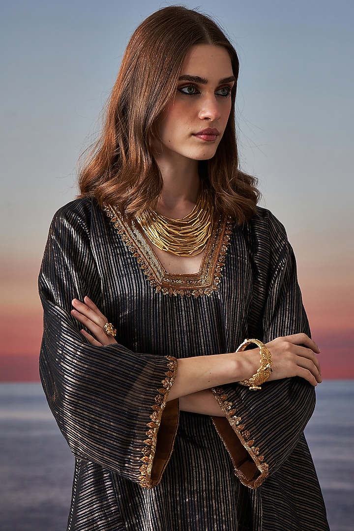 Bronze Tissue Party Wear Sharara Set by JUGGNI at Pernia's Pop Up Shop