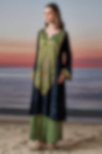 Blue Velvet Zardosi Embroidered A-Line Kurta Set by JUGGNI at Pernia's Pop Up Shop