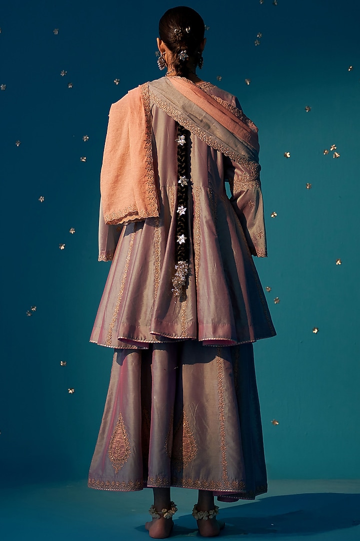 Blue & Pink Chanderi Wedding Sharara Set by JUGGNI at Pernia's Pop Up Shop