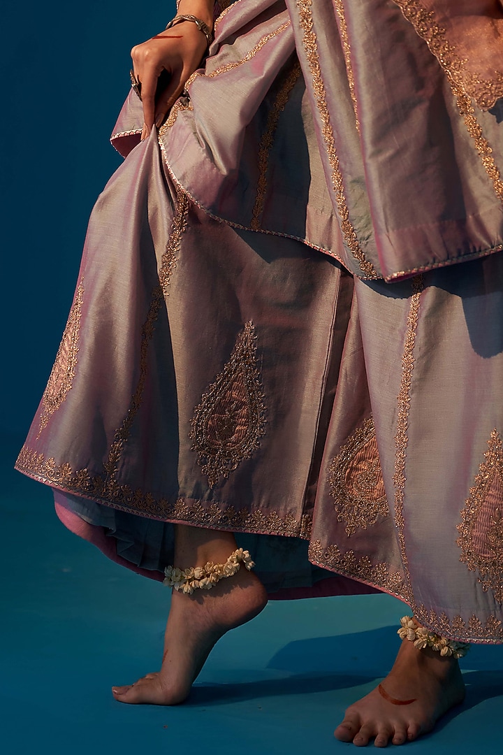 Blue & Pink Chanderi Wedding Sharara Set by JUGGNI at Pernia's Pop Up Shop