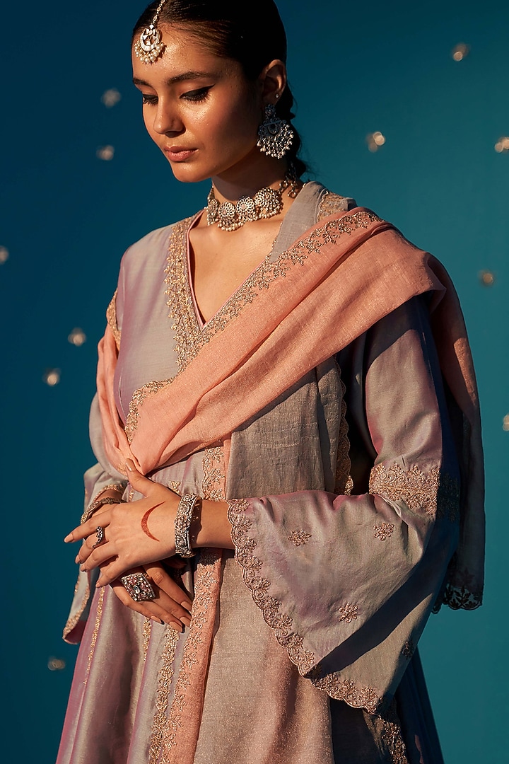Blue & Pink Chanderi Wedding Sharara Set by JUGGNI at Pernia's Pop Up Shop