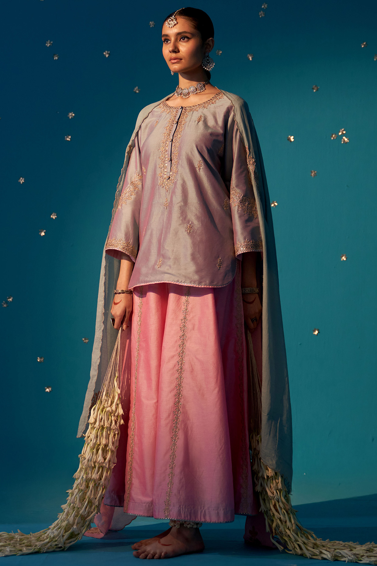 Pink Chanderi Party Wear Sharara Set by JUGGNI at Pernia's Pop Up Shop