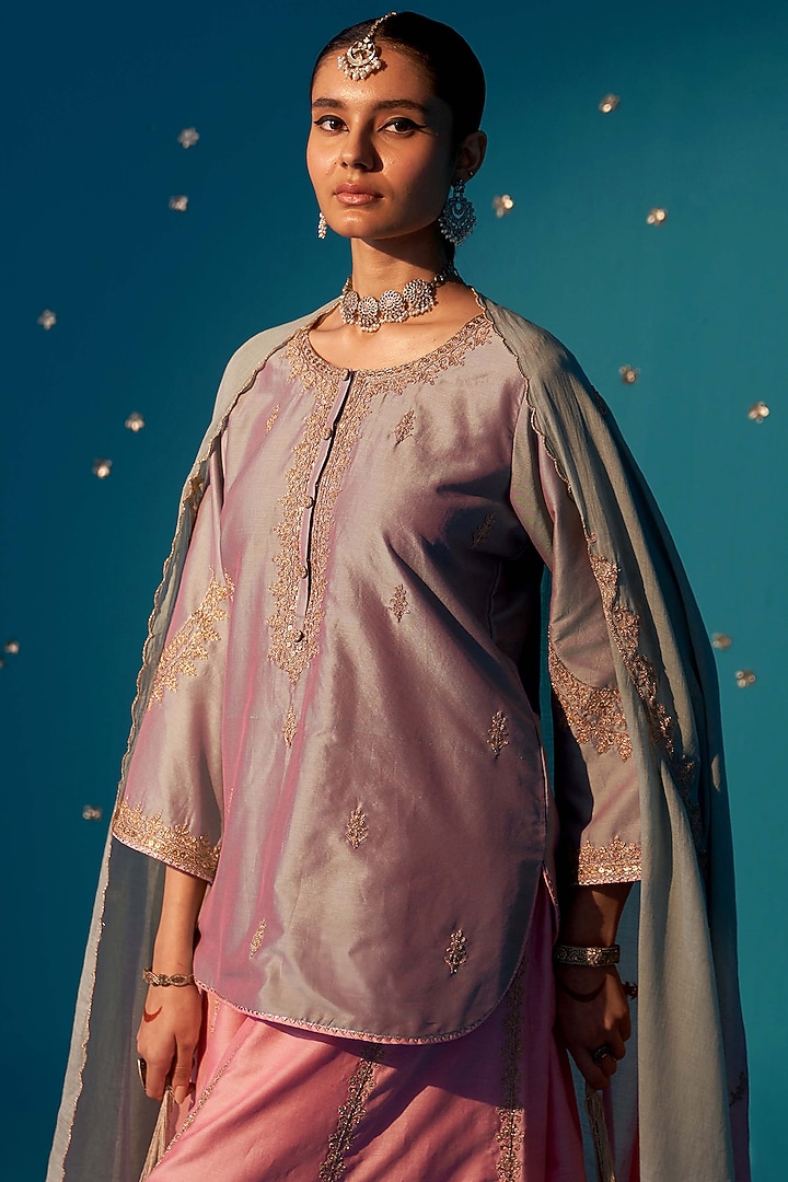 Pink Chanderi Party Wear Sharara Set by JUGGNI at Pernia's Pop Up Shop