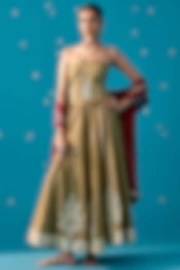 Olive Green Mal Gota Embroidered Lehenga Set by JUGGNI at Pernia's Pop Up Shop