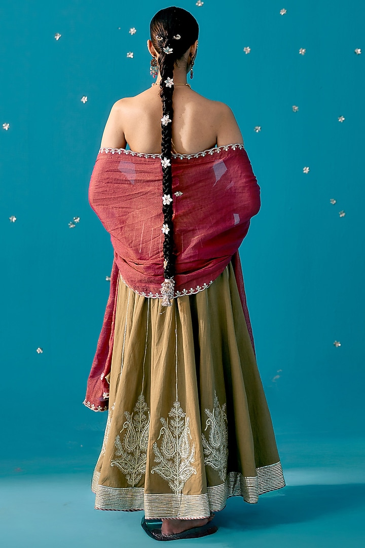 Olive Green Mal Gota Embroidered Lehenga Set by JUGGNI at Pernia's Pop Up Shop