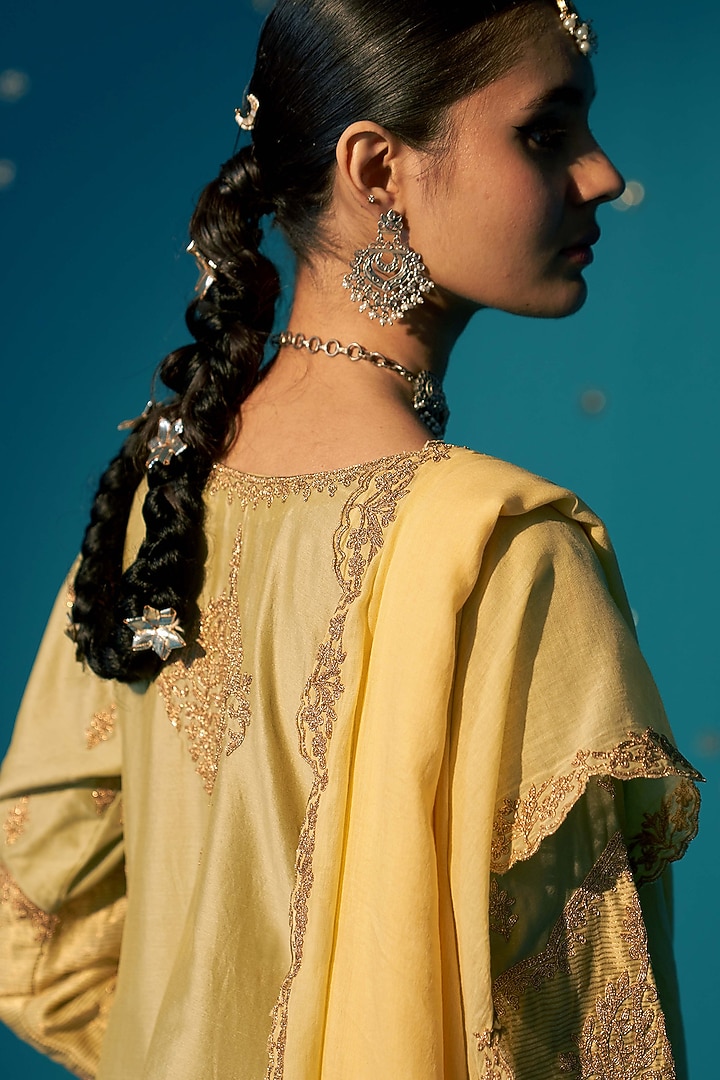 Soft Green Chanderi Zardosi Embroidered A-Line Kali Kurta Set by JUGGNI at Pernia's Pop Up Shop
