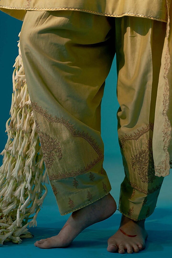 Soft Green Chanderi Zardosi Embroidered A-Line Kali Kurta Set by JUGGNI at Pernia's Pop Up Shop