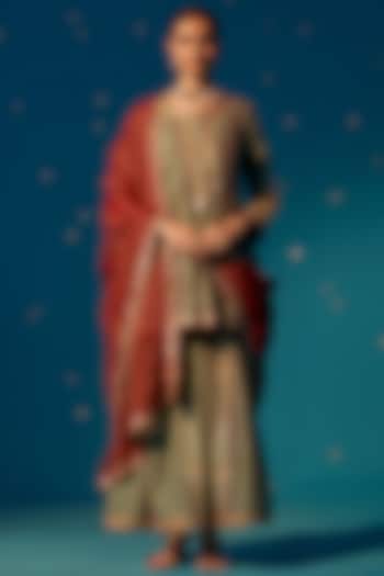 Green Chanderi Party Wear Sharara Set by JUGGNI at Pernia's Pop Up Shop