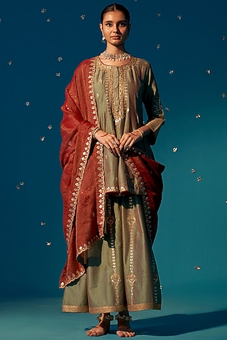Green Chanderi Sharara Set by JUGGNI