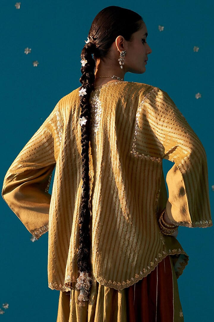 Olive Green & Rust Chanderi Party Wear Sharara Set by JUGGNI at Pernia's Pop Up Shop