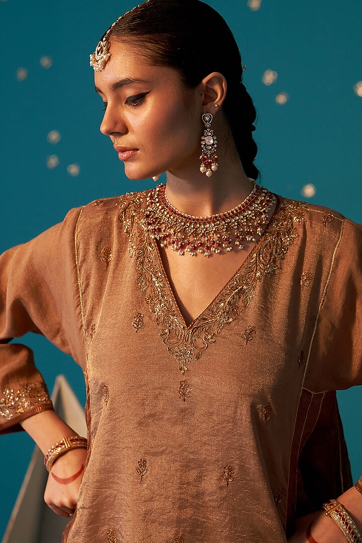 Antique Tissue Dabka Embroidered Choga Kurta Set by JUGGNI at Pernia's Pop Up Shop