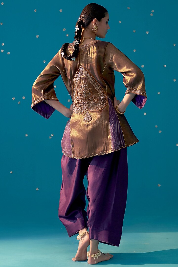 Purple Tissue Zardosi Embroidered Kurta Set by JUGGNI at Pernia's Pop Up Shop