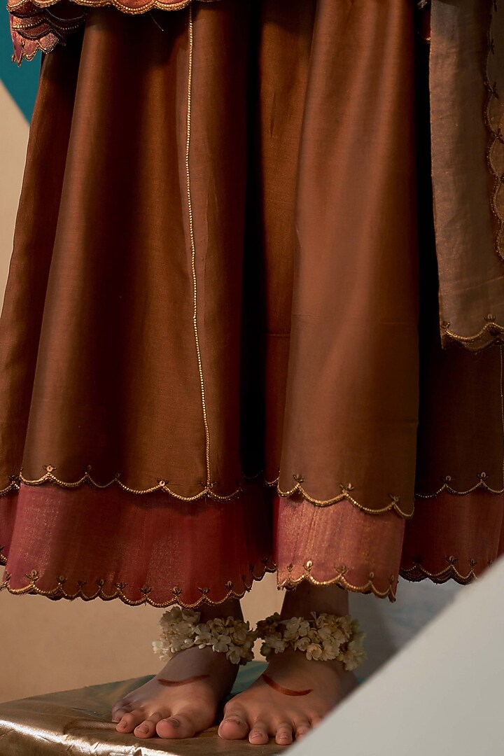 Tan Rose Pink Chanderi Wedding Sharara Set by JUGGNI at Pernia's Pop Up Shop