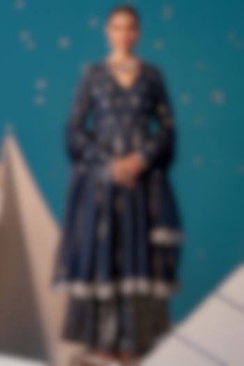 Teal Chanderi Gota Patti Embroidered Wedding Anarkali Set by JUGGNI at Pernia's Pop Up Shop