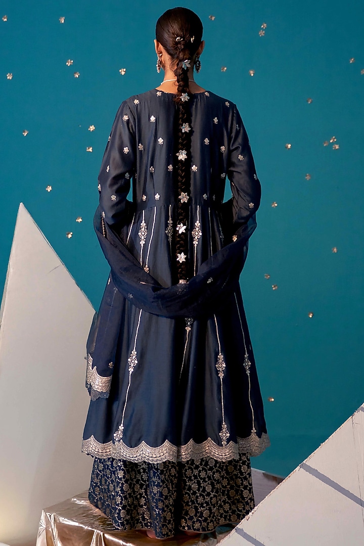 Teal Chanderi Gota Patti Embroidered Wedding Anarkali Set by JUGGNI at Pernia's Pop Up Shop