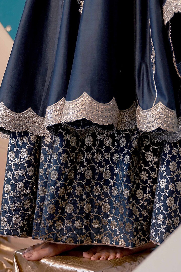 Teal Chanderi Gota Patti Embroidered Wedding Anarkali Set by JUGGNI at Pernia's Pop Up Shop