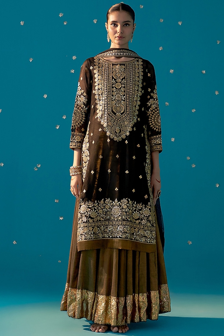 Black Tissue Wedding Sharara Set by JUGGNI at Pernia's Pop Up Shop