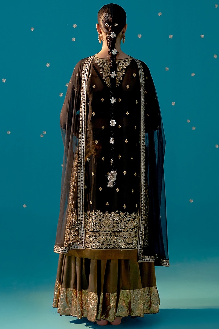 Black Tissue Wedding Sharara Set by JUGGNI at Pernia's Pop Up Shop