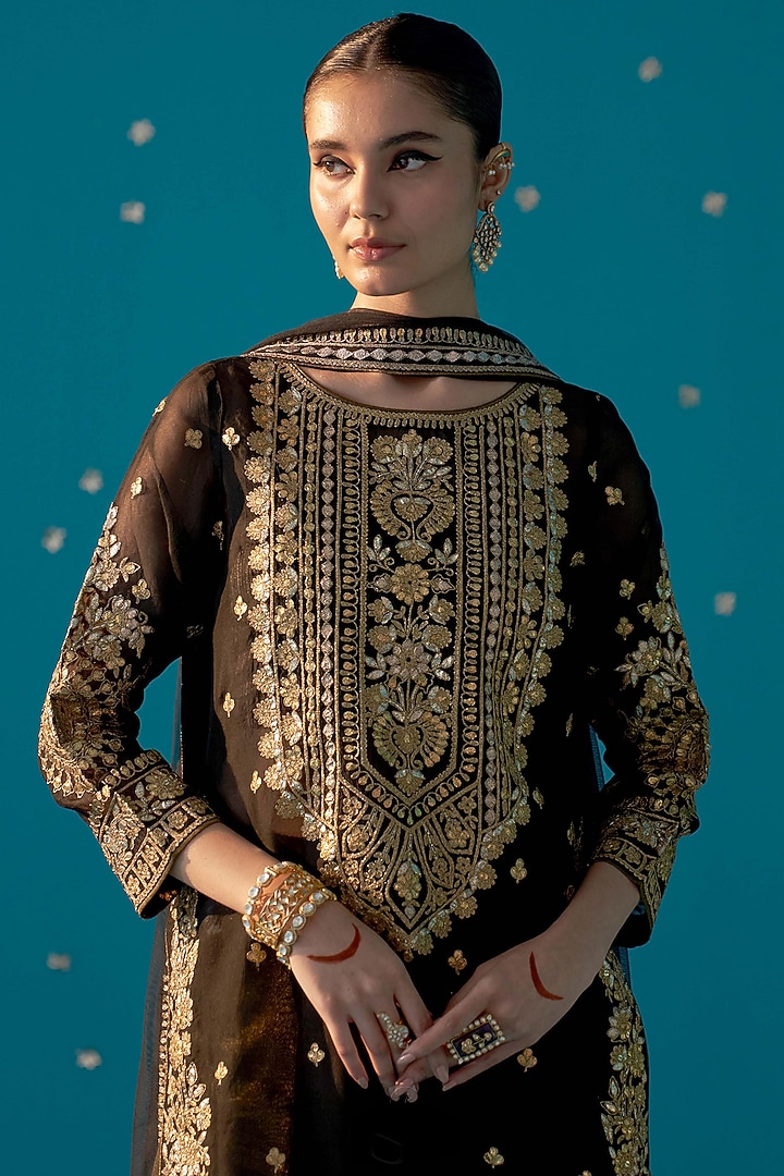 Black Tissue Wedding Sharara Set by JUGGNI at Pernia's Pop Up Shop
