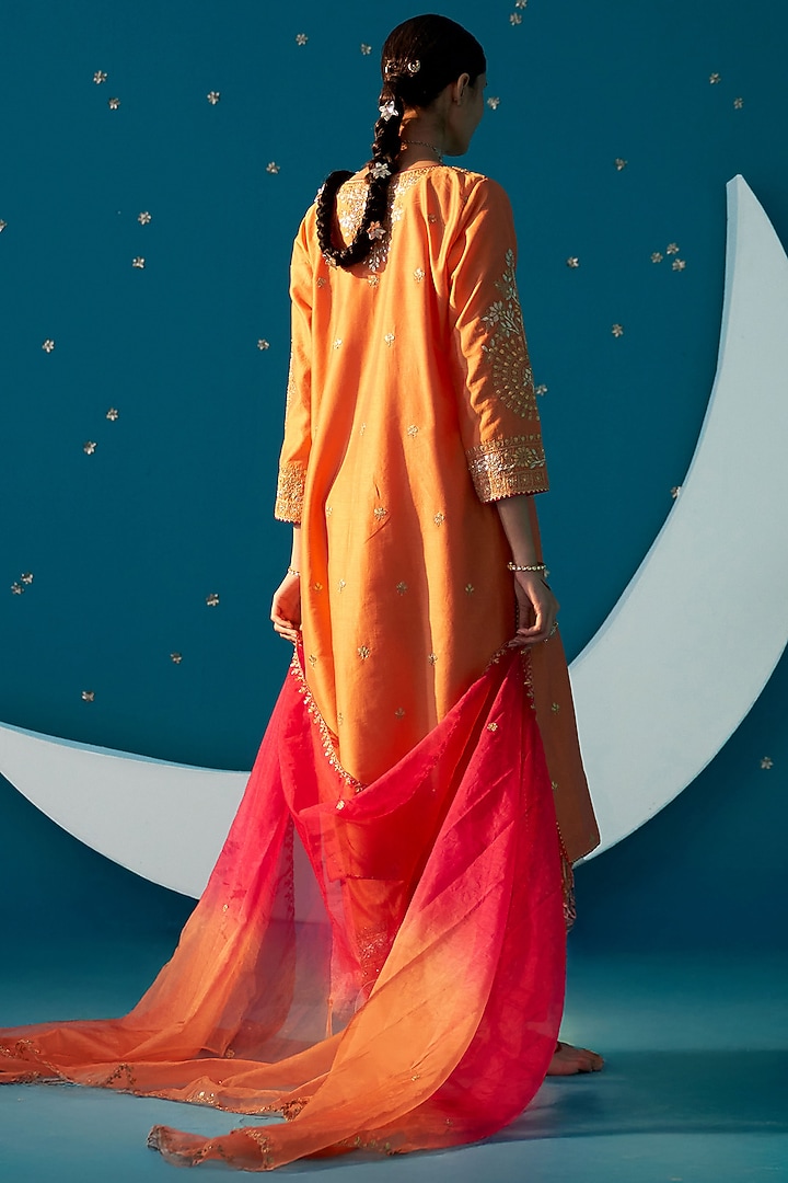 Orange Chanderi Gota Embroidered Kurta Set by JUGGNI at Pernia's Pop Up Shop