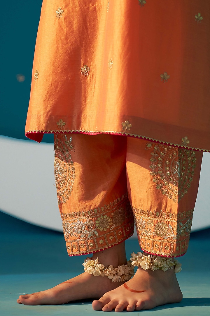Orange Chanderi Gota Embroidered Kurta Set by JUGGNI at Pernia's Pop Up Shop