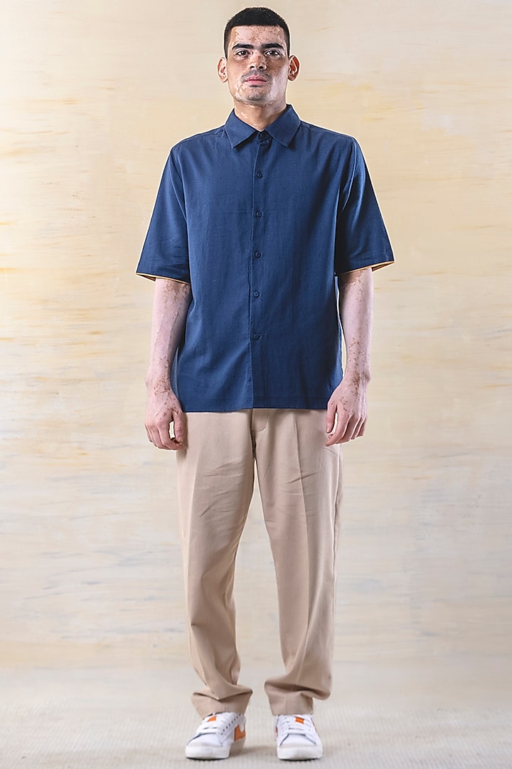 Navy Blue Cotton Shirt by JUNE20 CLOTHING