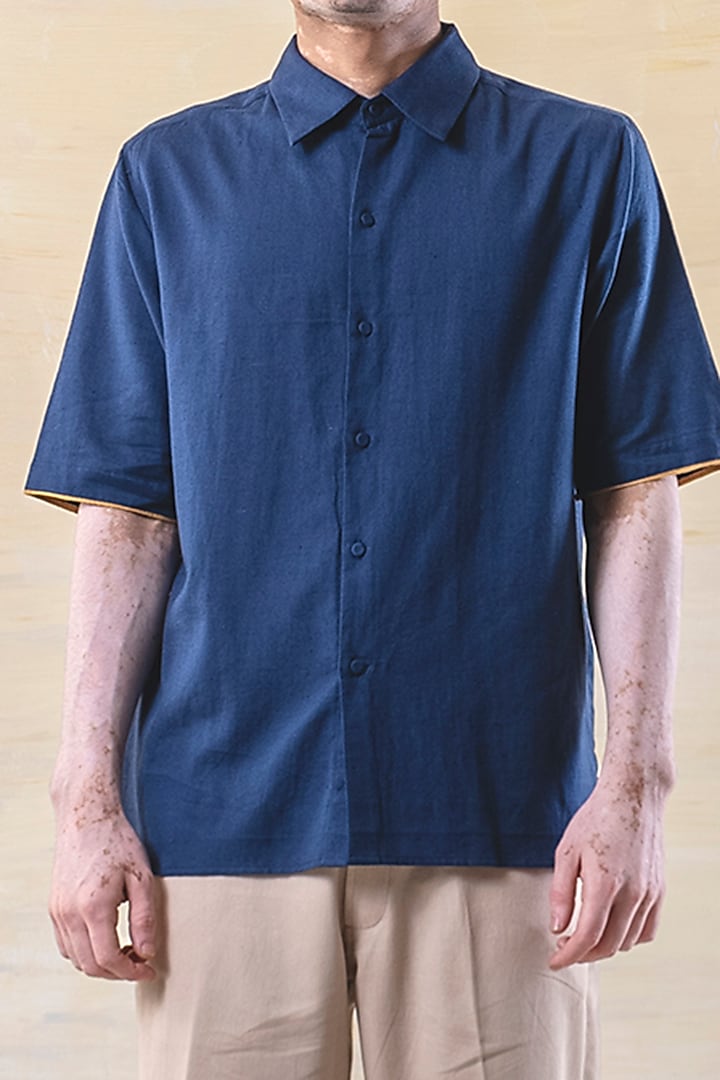 Navy Blue Cotton Summer Shirt by JUNE20 CLOTHING at Pernia's Pop Up Shop