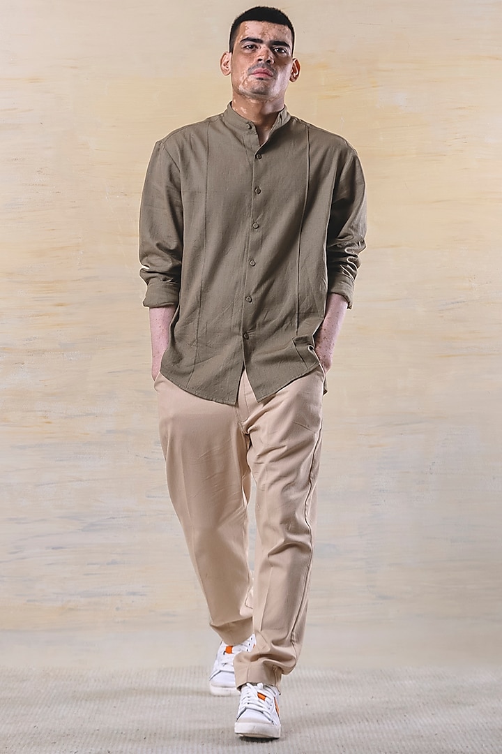 Olive Green Cotton Shirt by JUNE20 CLOTHING