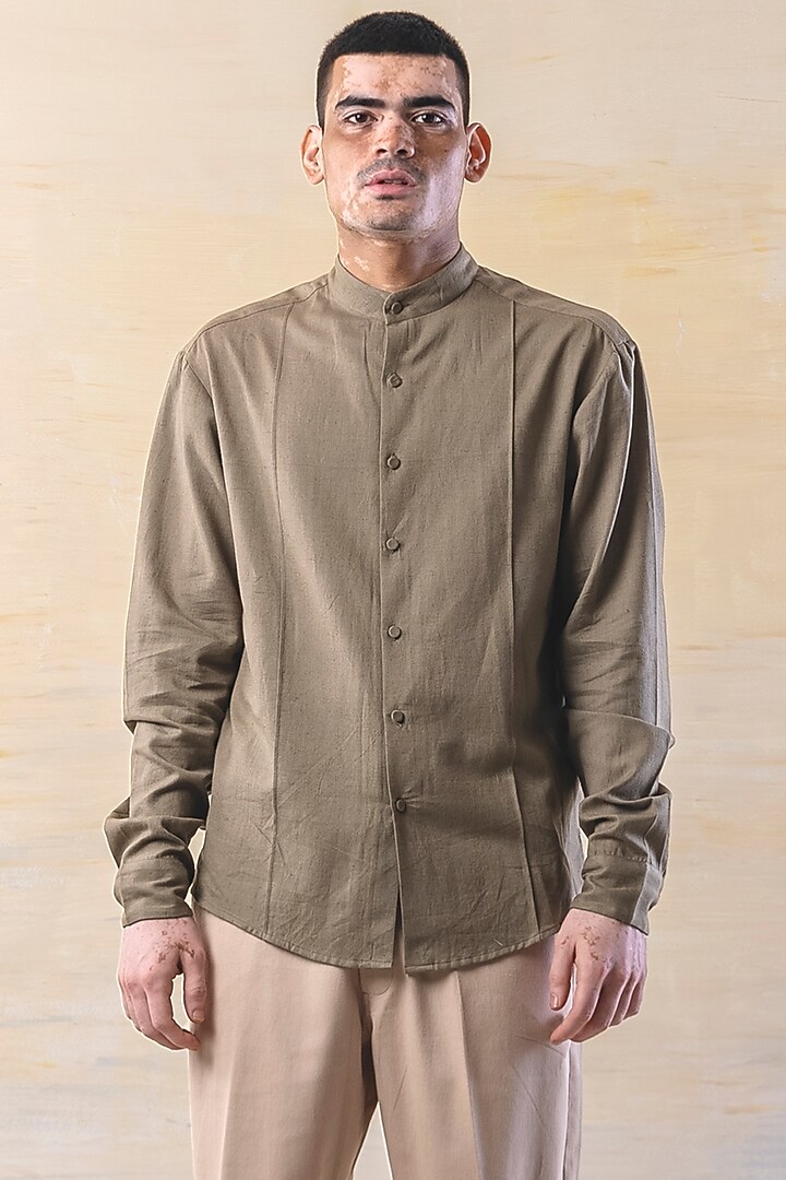 Olive Green Cotton Summer Shirt by JUNE20 CLOTHING at Pernia's Pop Up Shop