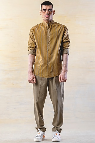 Olive Green Printed Shirt by JUNE20 CLOTHING