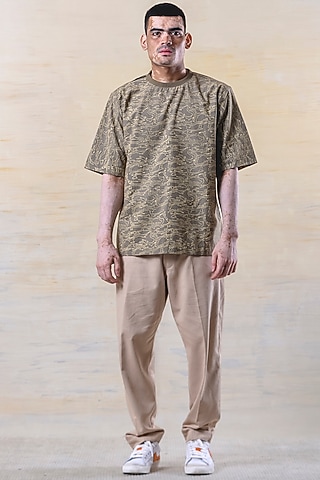Olive Green Printed T-Shirt by JUNE20 CLOTHING
