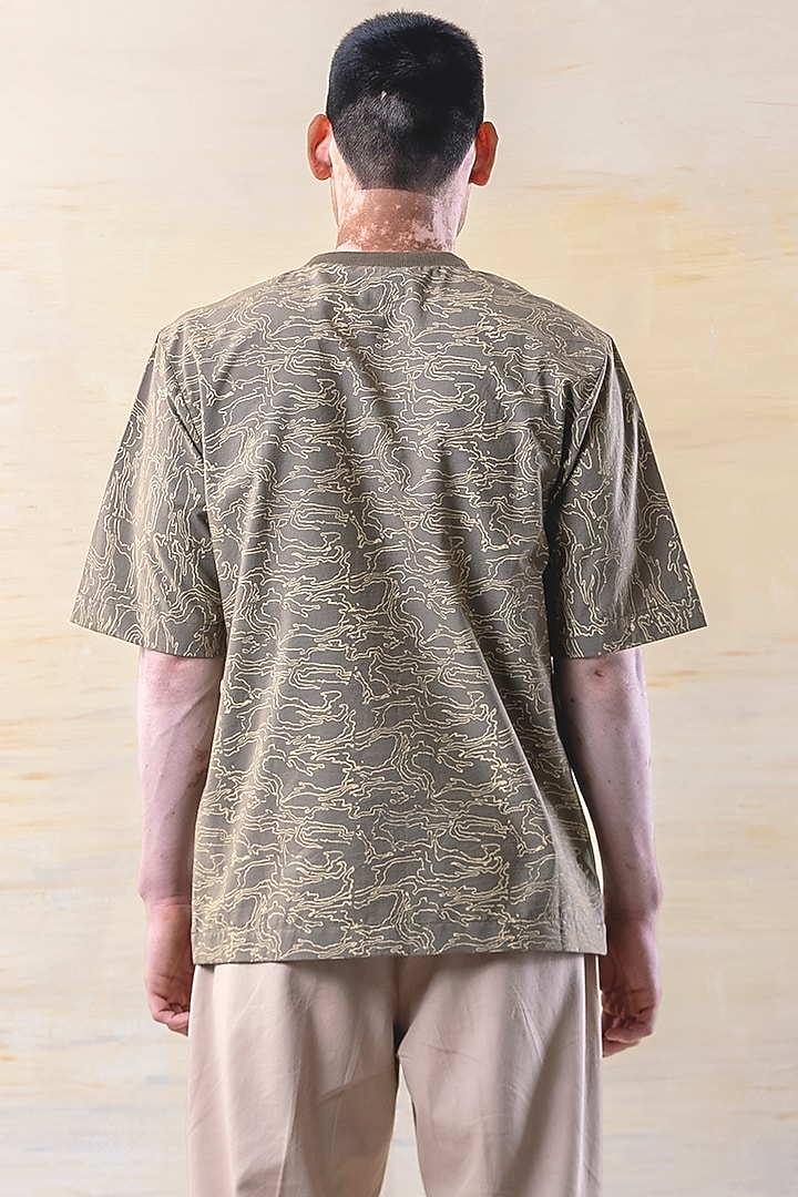 Olive Green Printed T-Shirt by JUNE20 CLOTHING at Pernia's Pop Up Shop