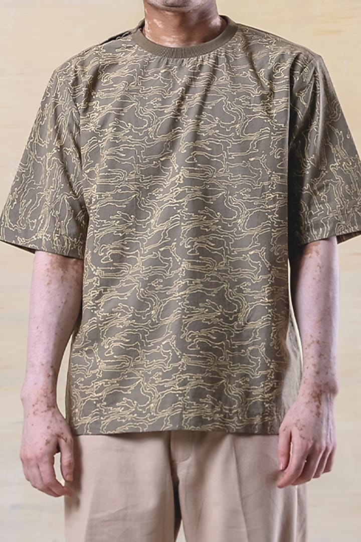 Olive Green Printed T-Shirt by JUNE20 CLOTHING at Pernia's Pop Up Shop