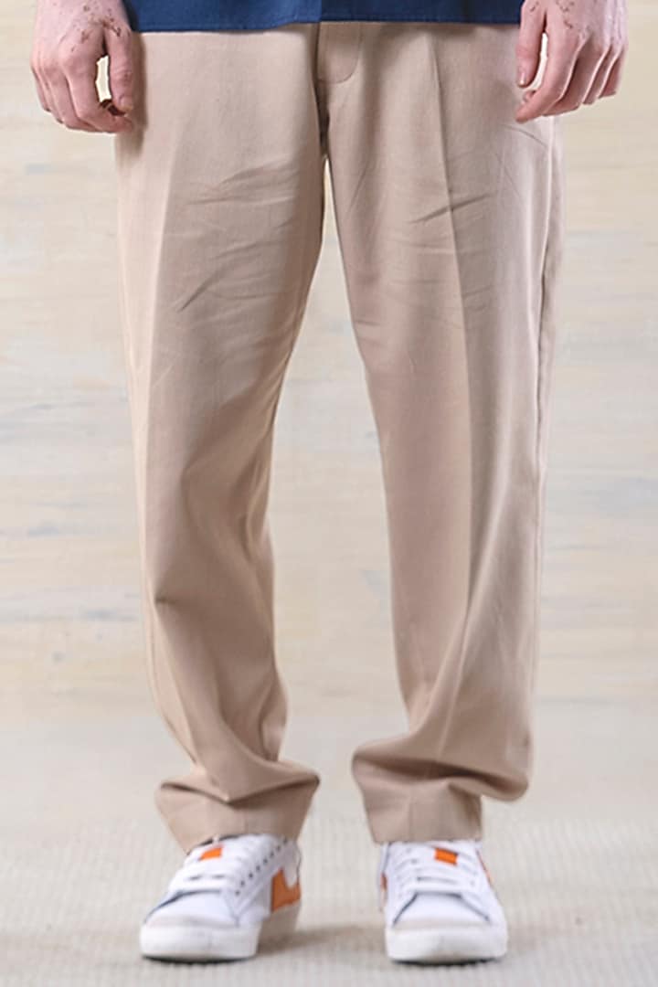 Beige Cotton Pants by JUNE20 CLOTHING at Pernia's Pop Up Shop