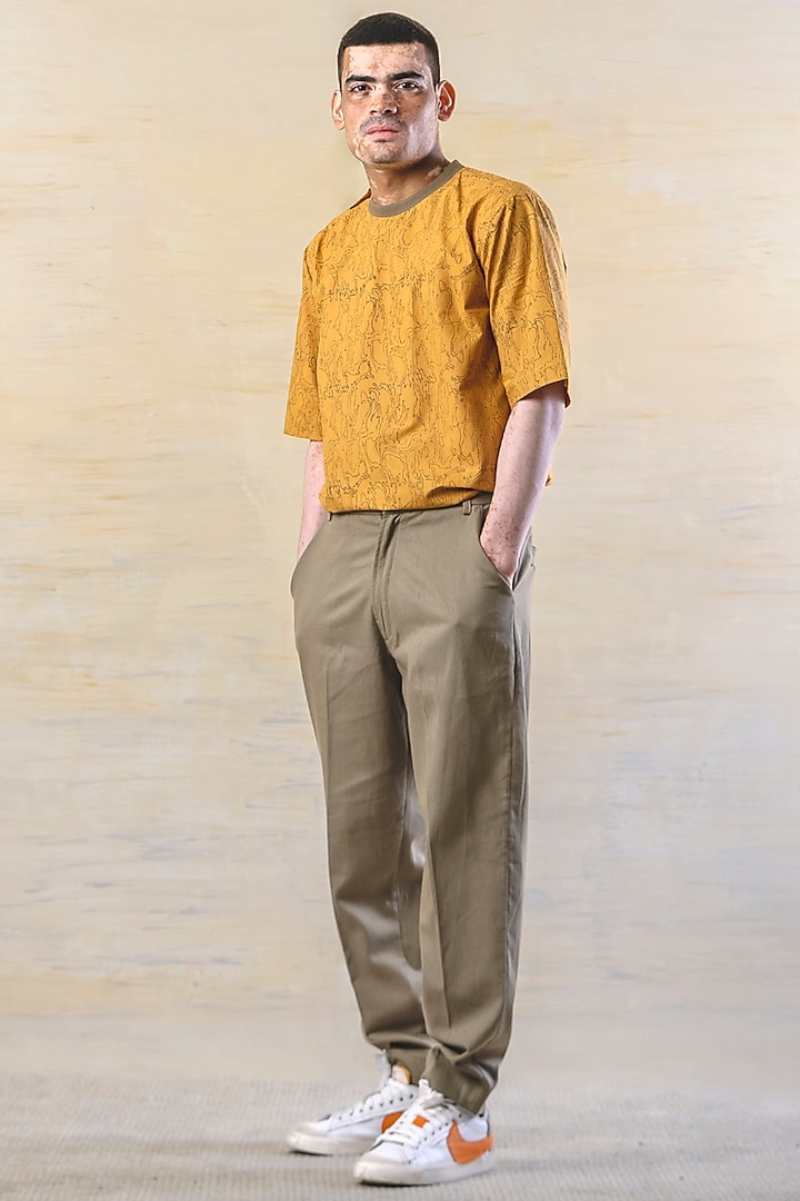 Olive Green Cotton Pants by JUNE20 CLOTHING