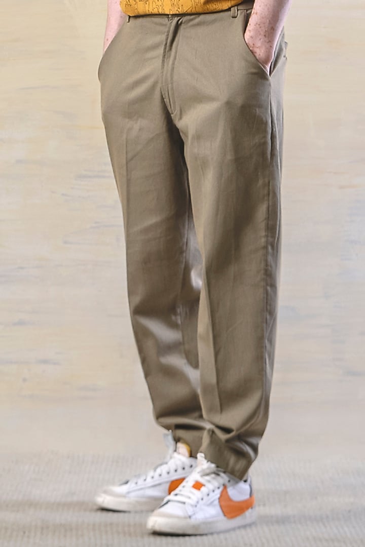 Olive Green Cotton Pants by JUNE20 CLOTHING at Pernia's Pop Up Shop