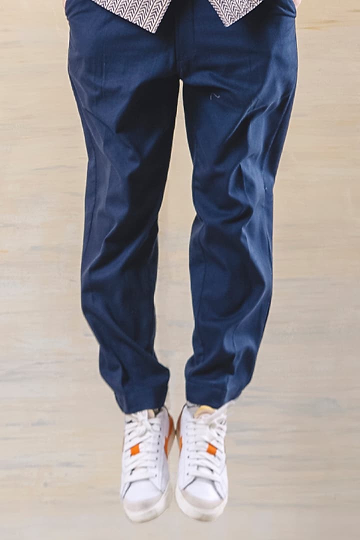 Navy Blue Cotton Pants by JUNE20 CLOTHING at Pernia's Pop Up Shop