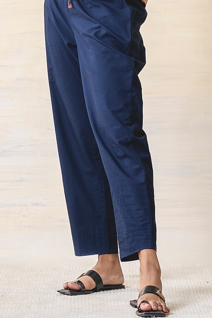 Pink & Navy Blue Cotton Pant Set by June 20 at Pernia's Pop Up Shop