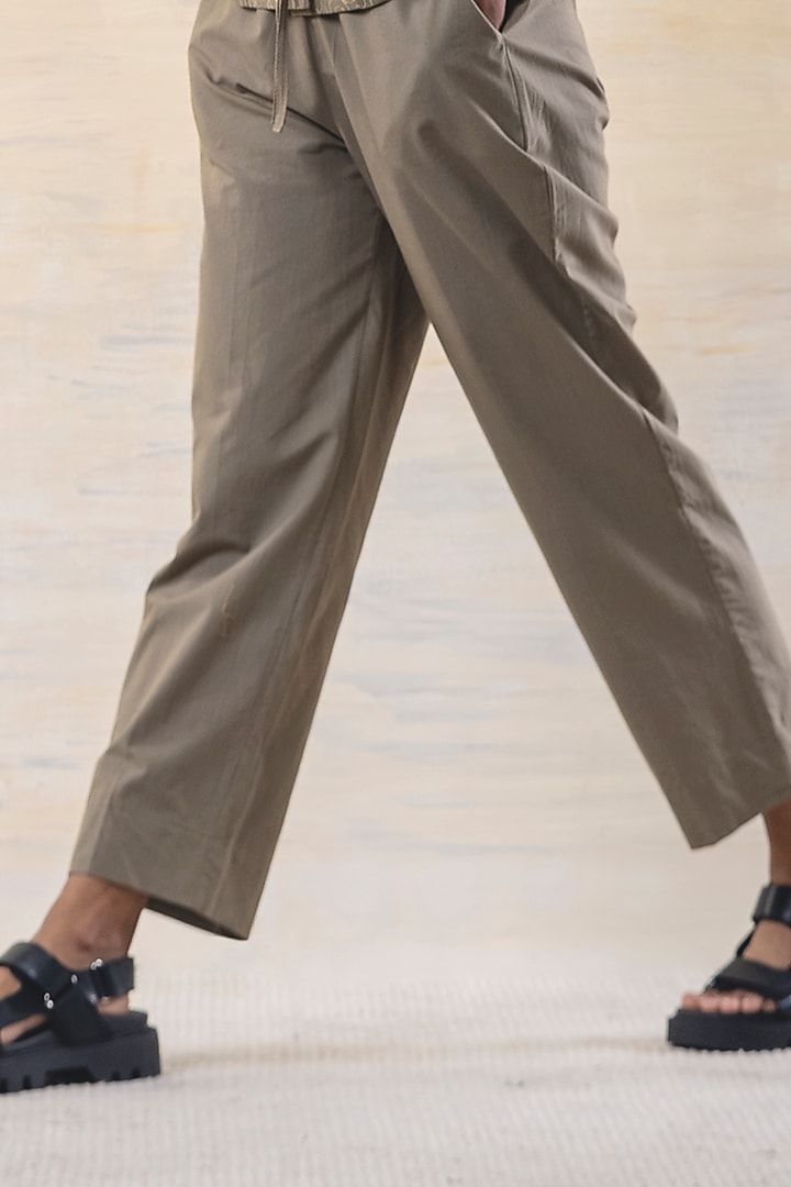 Olive Green Cotton Pant Set by June 20 at Pernia's Pop Up Shop