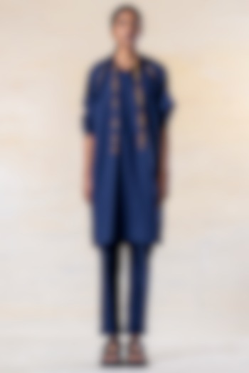 Navy Blue Cotton Tunic Set by June 20