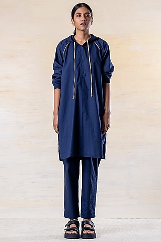 Navy Blue Cotton Tunic Set by June 20